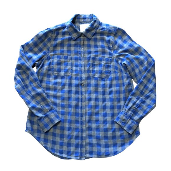 Upcycled Bleached Flannel Shirt, Women’s Size Small: Blue Plaid Stars Western - Picture 2 of 9